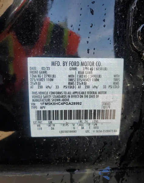 2023 Ford Explorer Platinum from USA, damaged, VIN 1FM5K8HC4PGA28992